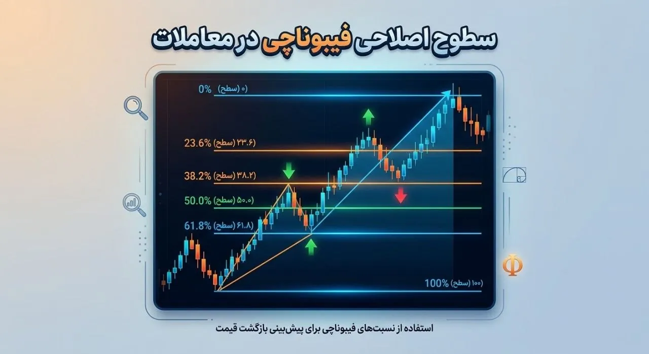 نمودار قیمت با سطوح فیبوناچی اصلاحی ترسیم شده