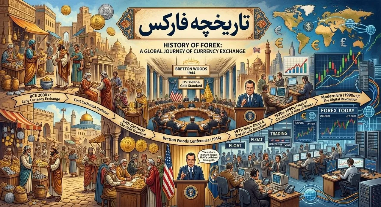 اینفوگرافیک سیر تحول و تاریخچه بازار فارکس در طول زمان